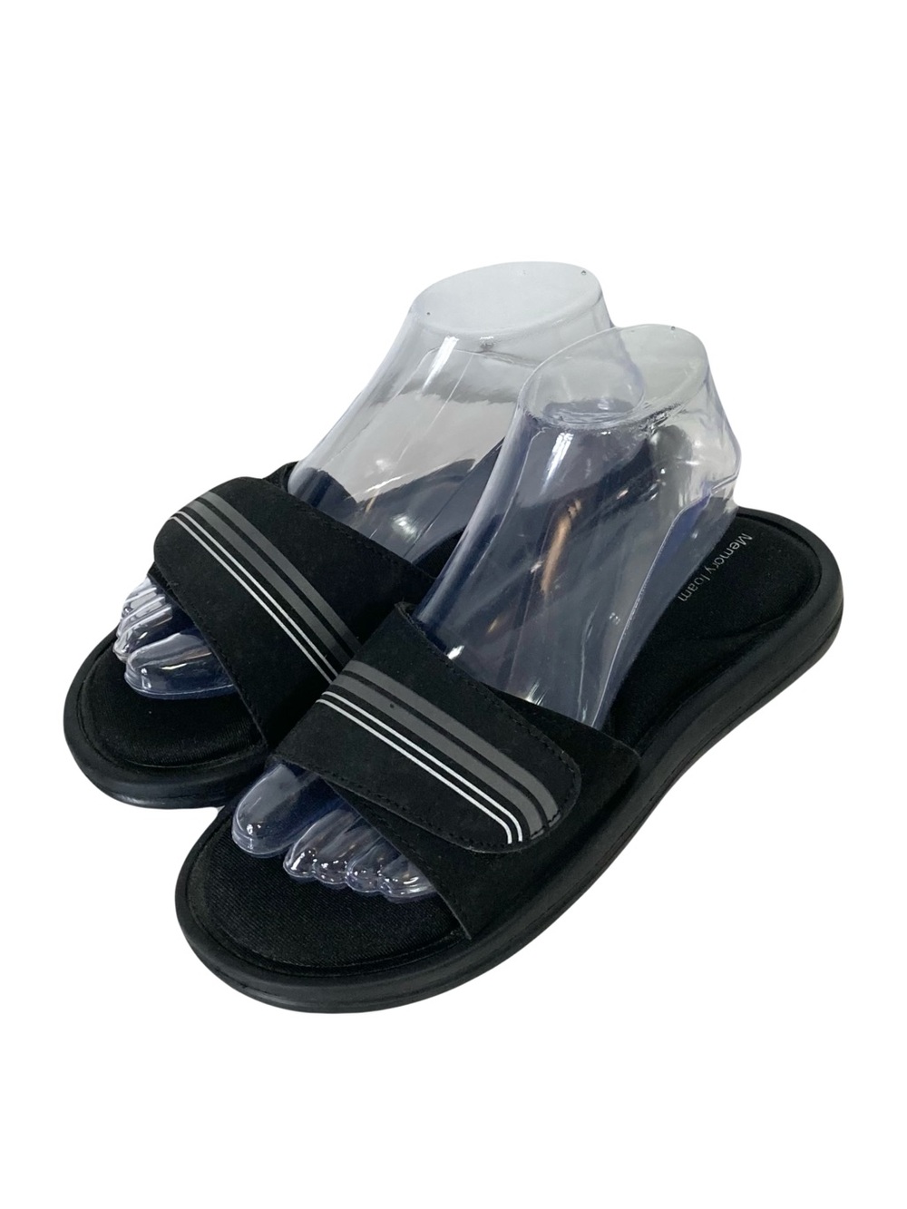 Nwot UNBRANDED Shoes Women 7 Black Slides Stripe Memory-Foam Adjustable-Strap